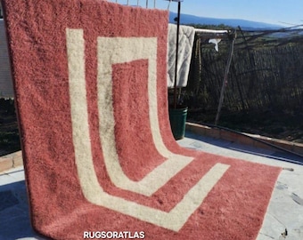 Handmade Pink Moroccan Wool Rug: Berber Geometric Carpet