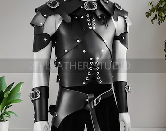 Echtleder LARP Rüstung - Schurke, Mittelalter Leder Rüstung in schwarz, handgefertigt