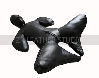 Genuine Black Leather Full Body Restraint Bodysuit With Hood and Rear Zipper Bondage Bag