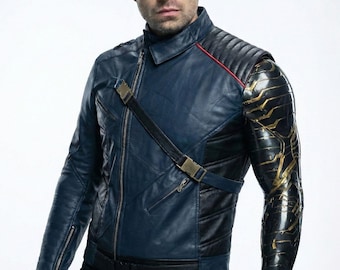Winter Soldier-cosplayjack Bucky Barnes blauw jack met enkele mouw, Sebastian Stan-cosplaykostuum