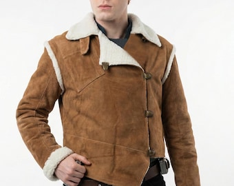 Cal Kestis Jedi Survivor Jacket, suède leren schapenvacht namaakbontjas, SW geïnspireerd cosplaykostuum