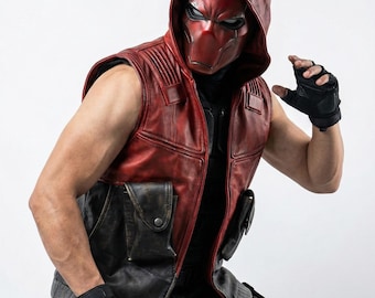 Jason Todd Cosplay Vest, Red Hood Leather Vest, Arkham Knight Titans Cosplay Costume