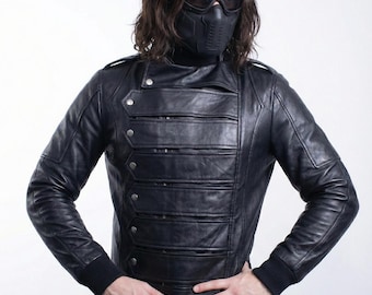 Bucky Barnes Winter Soldier-cosplayjas, Sebastin Stan leren jas met afneembare armen, superheld-cosplaykostuum