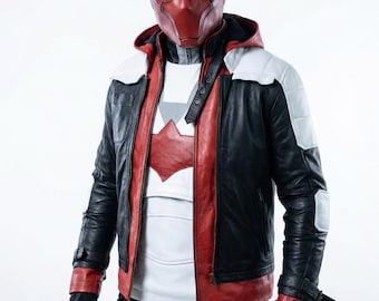 Jason Todd-cosplayjas, leren jas met rode kap en vest, Titans-cosplaykostuum