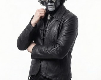 Op Papa V Perpetua geïnspireerde jas, Ghost Band zwart leren gotische jas, zangeres cosplayjas