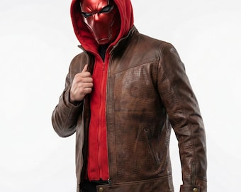 Jason Todd Cosplay Leather Jacket, Red Hood Crocodile Texture Jacket, Titans Cosplay Costume