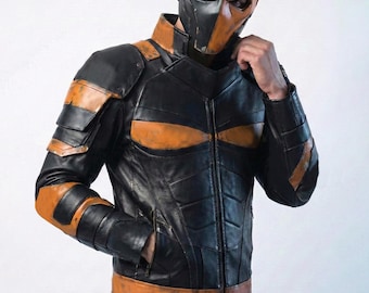 Op Deathstroke geïnspireerd cosplayjack, geelzwart leren Slade Wilson-jack