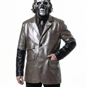 Op Papa V Ghost Band geïnspireerde jas, zilveren leren gotische jas, cosplayjas 2025