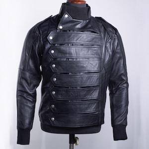 Bucky Barnes Winter Soldier Cosplay Jacket, Men Leather Jacket With Removeable Arms, Cosplay Costume