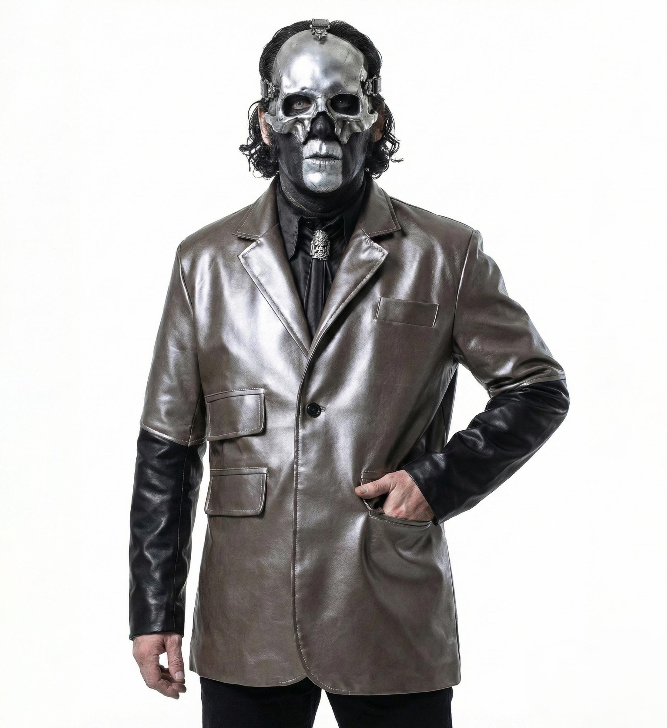 Papa V Ghost Band Inspired Jacket, Silver Leather Gothic Jacket