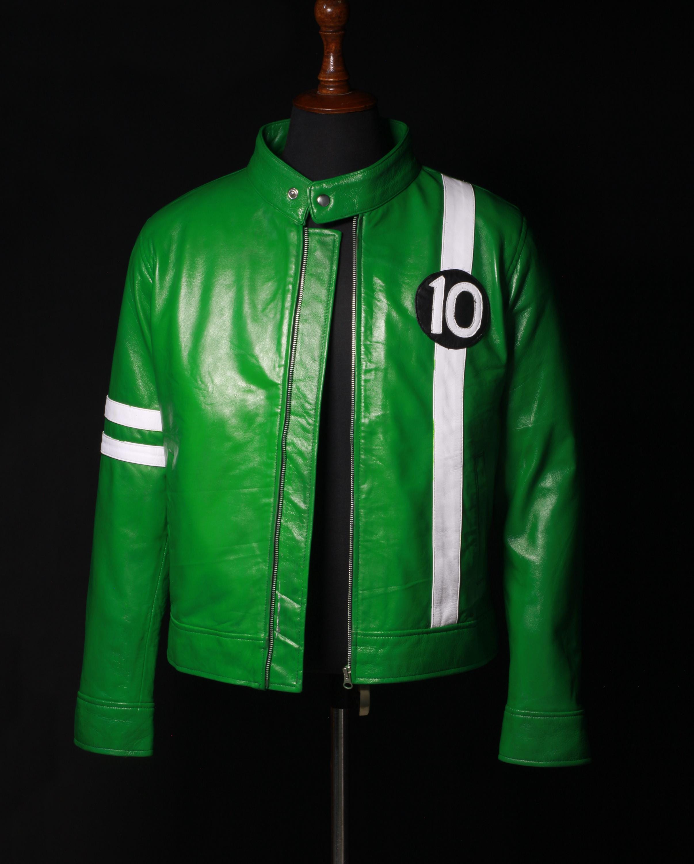 Veste Moto Similicuir Vert Ben 10 Alien Swarm - Inspirée De La Série, Style Motard, Taille Homme