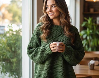 Waffle Knit Sweater Pattern | Chunky Oversized Pullover (PDF Pattern)