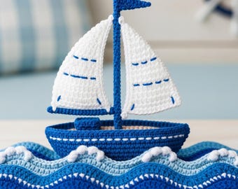Gehaakt zeilbootpatroon, nautisch speelgoed amigurumi, basis oceaangolf (pdf-download)