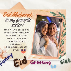 CARTÃO DE EID ENGRAÇADO | Saudação para irmãs | | Cartões de Eid para impressão digital | Cartões de felicitações islâmicos emocionantes | Cartão de Eid Mubarak e Eid Ul Adha