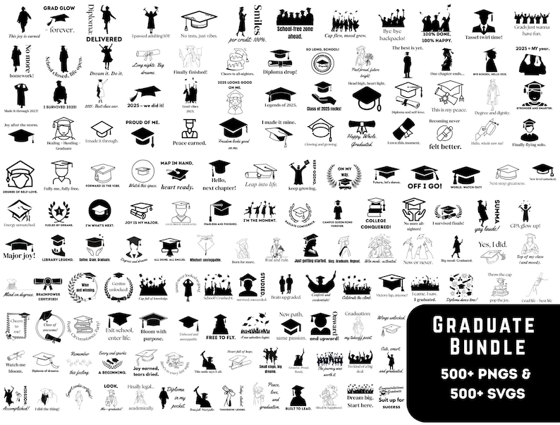 500+ Graduation SVG Bundle, Graduation Cap, Hat, and Gown SVG and PNG ...