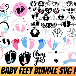 Baby Feet SVG and PNG Bundle, Baby Footprint SVG For Baby Shower