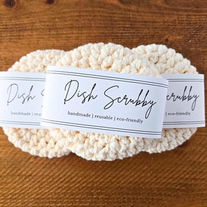 Classic Dish Scrubby Labels | Printable Crochet Packaging | Craft Fair Tags (PDF Download)