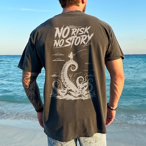 No Risk No Story Comfort Colors Shirt, Sea Monster Octopus Tee, Deep Sea Fishing Tee, Gift for Fisherman, Fishing Dad Shirt, Kraken Shirt