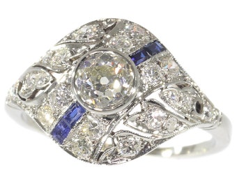 Original Vintage Art Deco Diamond and Sapphire Engagement Ring, 1920s - FREE Resizing*