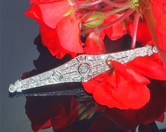 Vintage Platinum Art Deco Diamond Bar Brooch With 71 Diamonds, 1930s