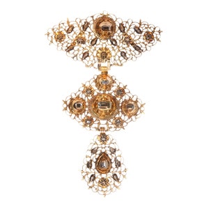 18th Century Antique Filigree Gold Cross Pendant with Table Cut Diamonds, 1750s