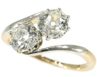 Belle Epoque Toi and Moi Engagement Ring with Two Certificate One Carat Diamonds, 1900s - FREE Resizing*