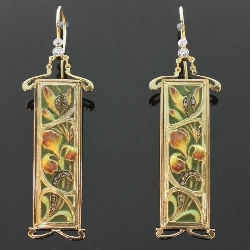 Plique Ajour Esmalte Art Nouveau Vidrieras Pendientes Emaille a Fenetre, 1900s imagen 7