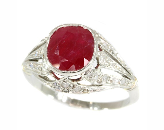 Ruby Ring, Natural ruby diamond ring platinum ruby