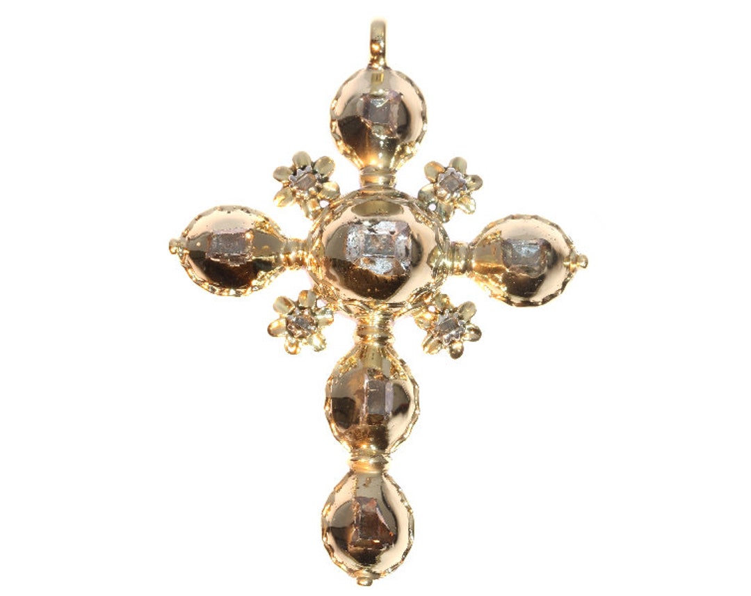 18th Century Antique Gold Cross Pendant All Set With Table Cut Rose Cut ...