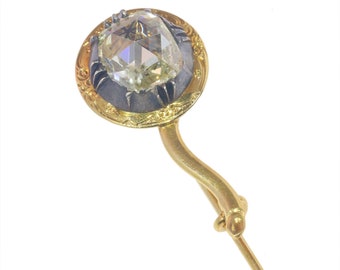 Antique 200+ years old pin with large rose cut diamond