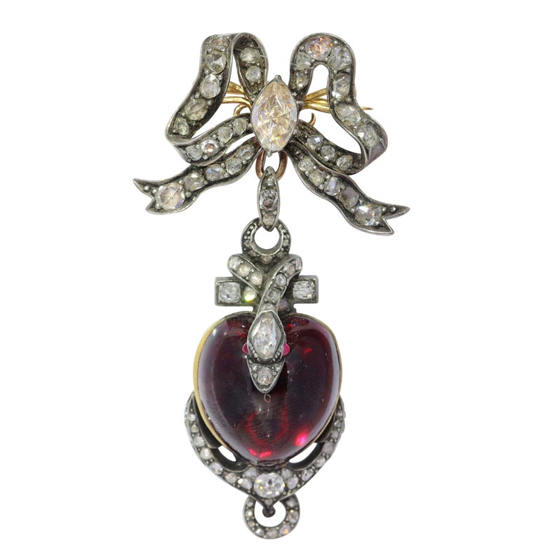 Victorian Antique Garnet and Diamond Snake Pendant Brooch, 1830s imagen 2