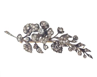 Vintage antique Mid-Victorian diamond flower branch brooch