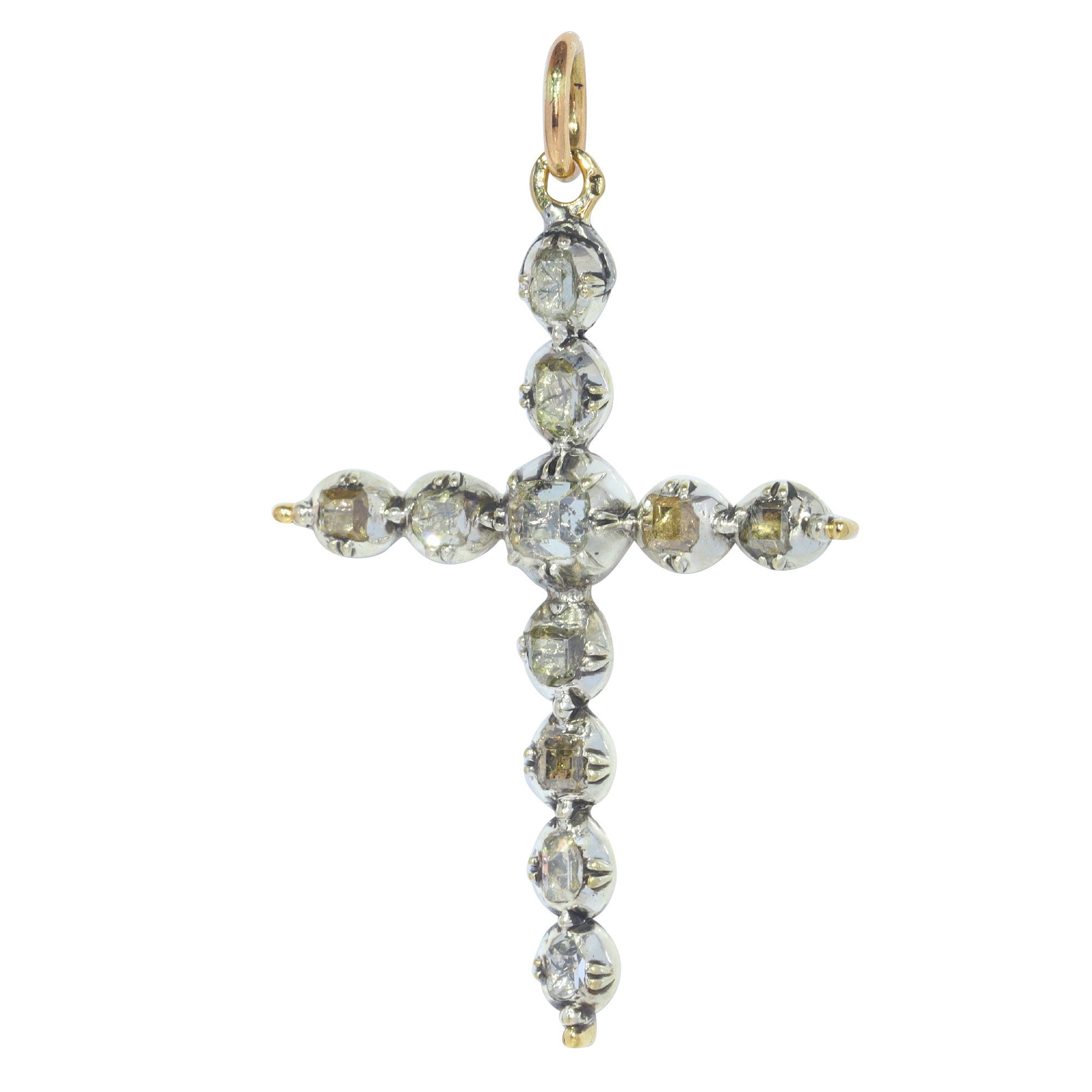 Antique 18th Century Diamond Cross Pendant Set With Table Rose Cut ...