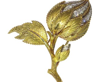 Vintage 1960's diamond blooming flower branch brooch