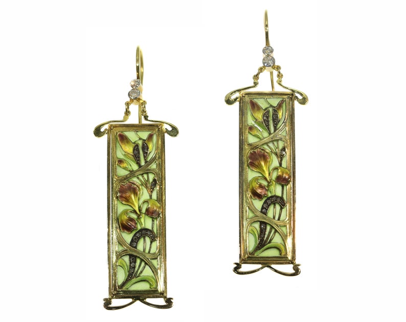 Plique Ajour Esmalte Art Nouveau Vidrieras Pendientes Emaille a Fenetre, 1900s imagen 1