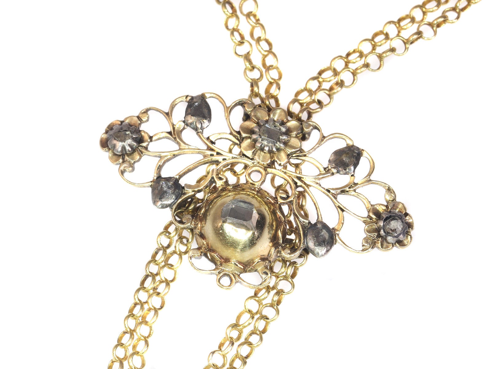 18th Century Gold and Diamond Cross on Necklace With Table Rose Cut ...