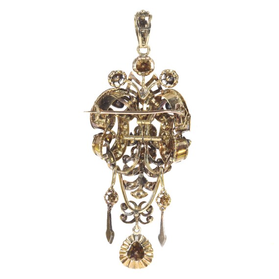 Impressive Antique Rose Cut Diamond Brooch Pendan… - image 6