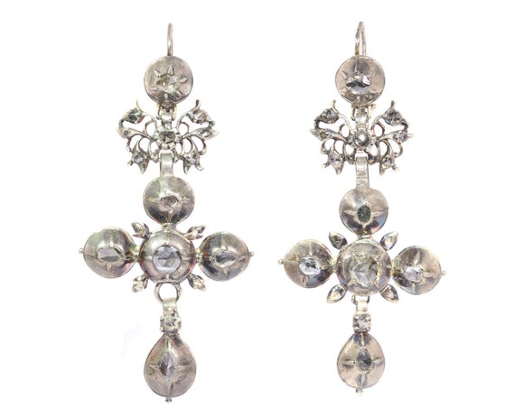 Cross earrings, dangle earrings, diamond earrings,