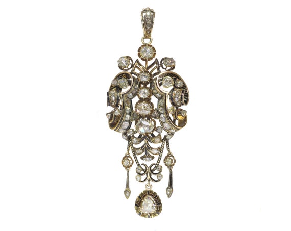 Impressive Antique Rose Cut Diamond Brooch Pendan… - image 2