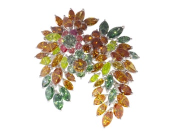 Spectacular Vintage 1970's Brooch with over 19 Carats of Fancy Colour Diamonds, 1970s