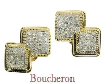 Signed Boucheron Paris Estate 3.60 Carat Diamond Earclips Gold and Platinum, 1950s