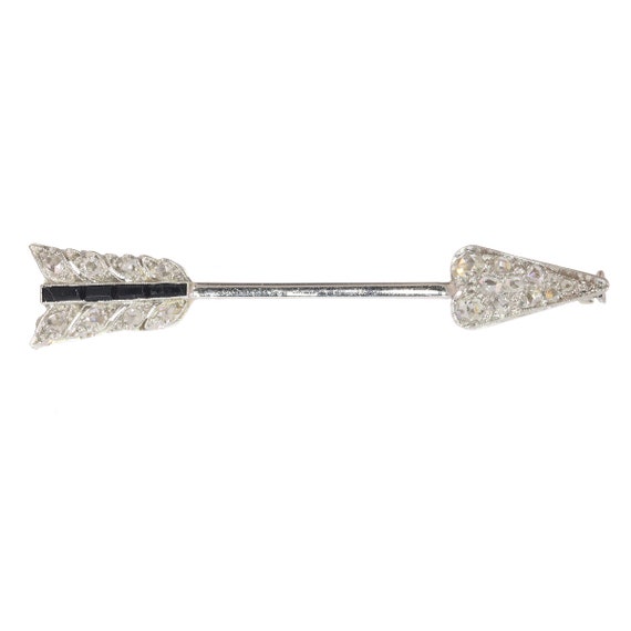 Vintage Art Deco Diamond and Onyx Arrow Pin, 1920s - image 2