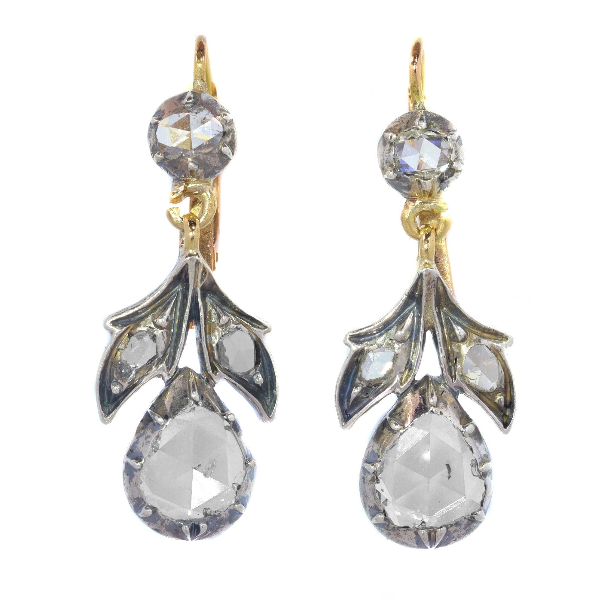 Antique Gold Italian Rose Cut Diamond Earrings