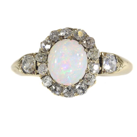 Victorian Diamond and Opal Engagement Ring, 1870s… - image 3
