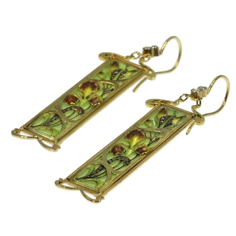 Plique Ajour Esmalte Art Nouveau Vidrieras Pendientes Emaille a Fenetre, 1900s imagen 3