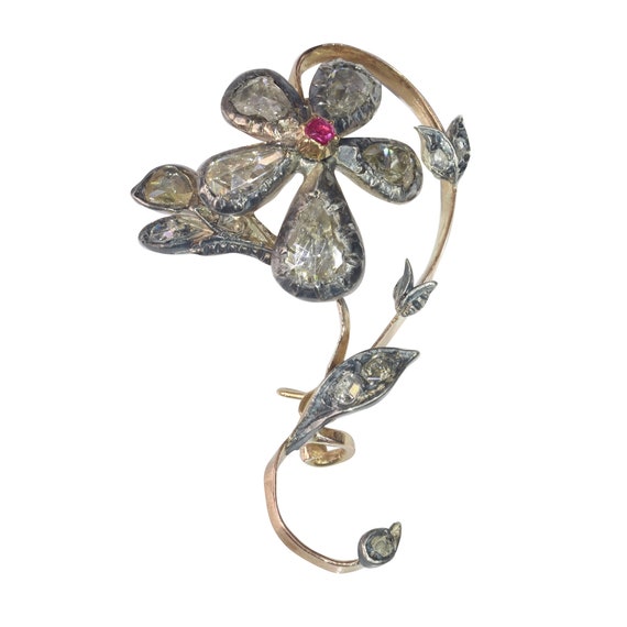 Vintage antique Victorian flower branch brooch se… - image 1