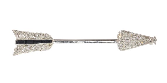 Vintage Art Deco Diamond and Onyx Arrow Pin, 1920s - image 3