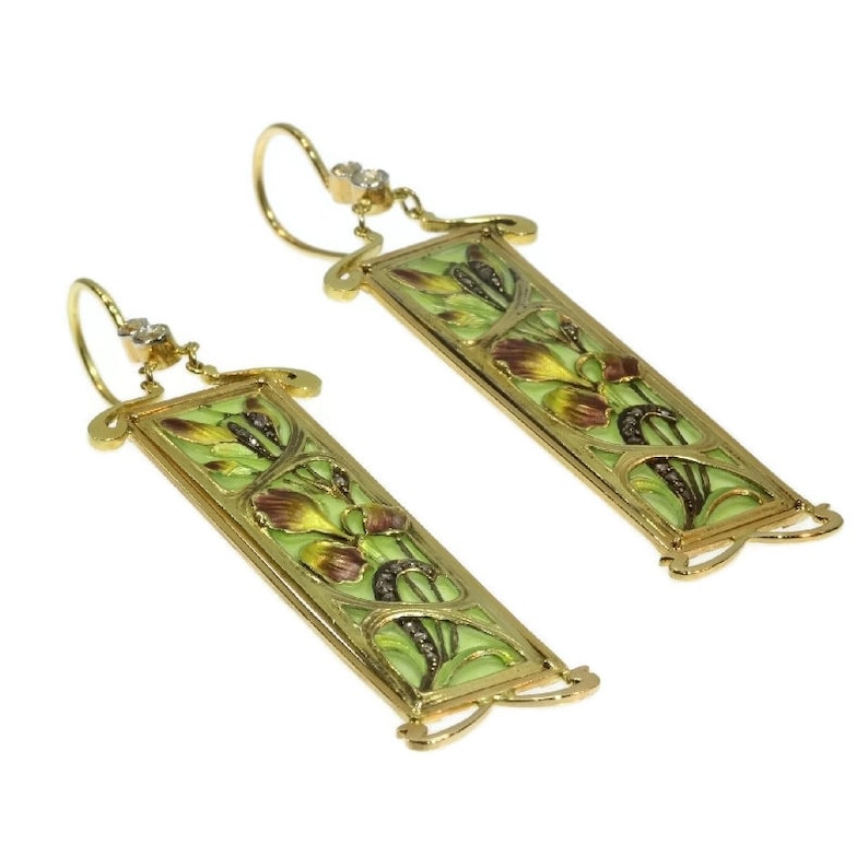 Plique Ajour Esmalte Art Nouveau Vidrieras Pendientes Emaille a Fenetre, 1900s imagen 4