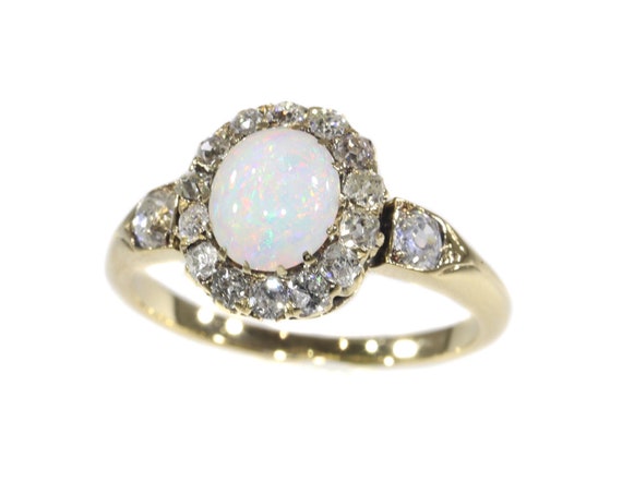 Victorian Diamond and Opal Engagement Ring, 1870s… - image 1