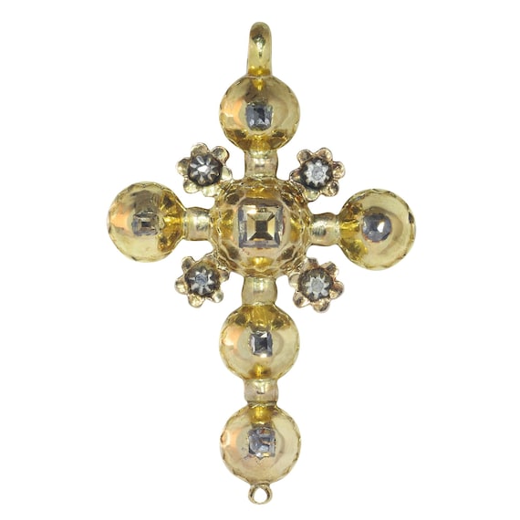 Antique Baroque Gold Cross Pendant: Diamond Table Cuts, Circa 1680